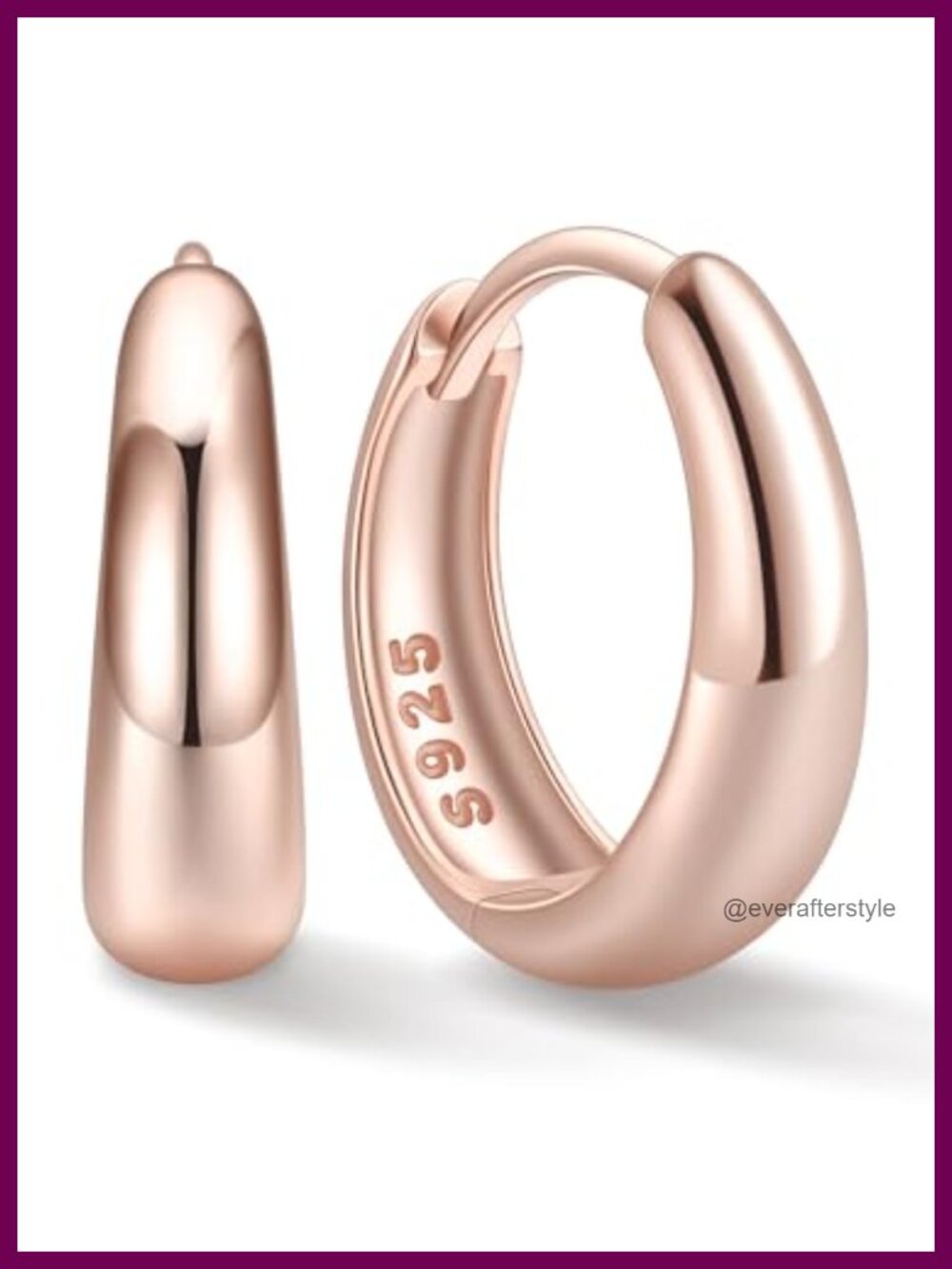 14K Rose Gold Plated Sterling Silver Chunky Hoop Earrings 12mm